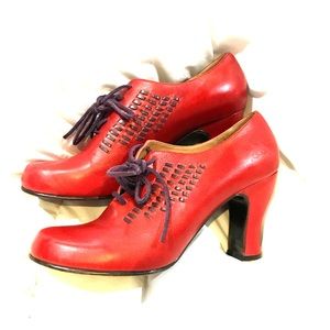 John Fluevog red lace-ups with purple accents 10.5